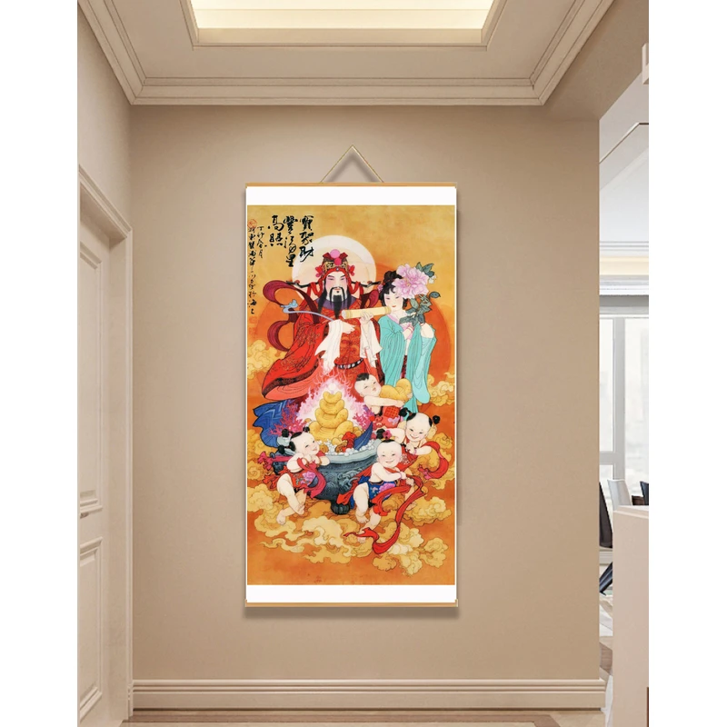 [187财丰福星高照]60x120cm现代简约挂轴装饰画办公室家居装饰画