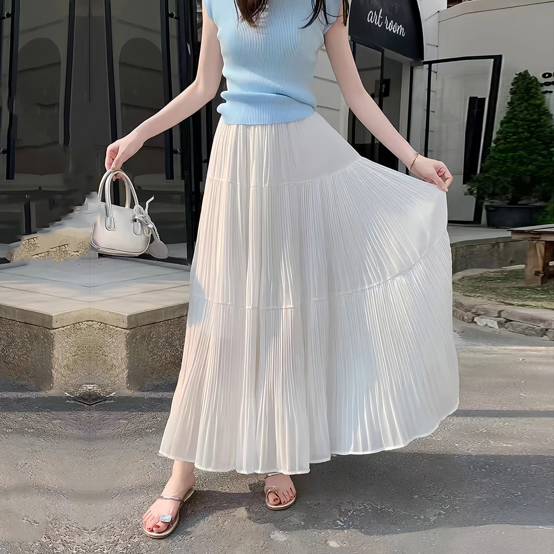 苏醒的乐园压褶皱三段高腰显瘦仙女裙SXBQ53067百搭夏纯色半身裙