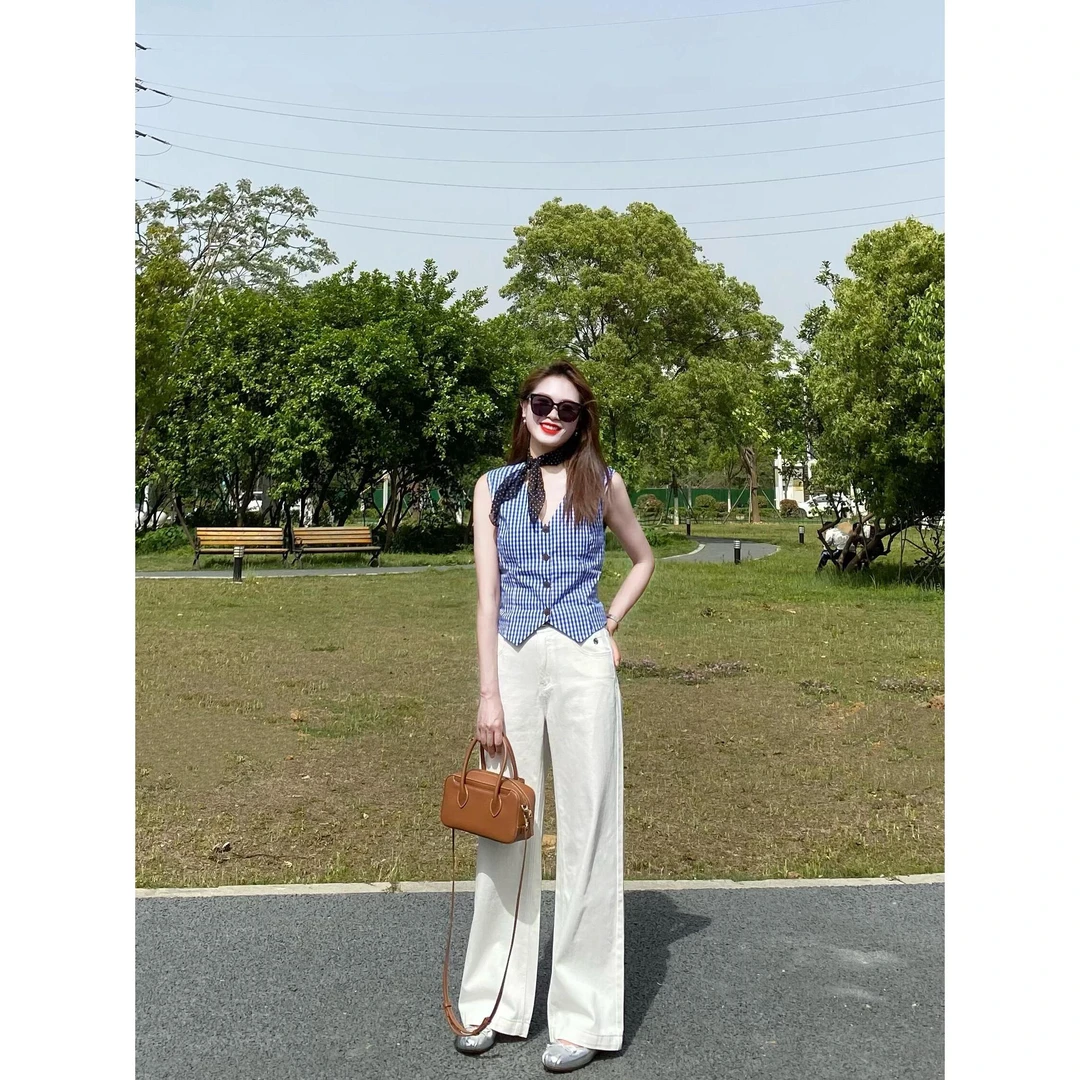 极简风INS风时尚套装直筒上衣宽松复古吊带高腰休闲夏季小众无袖