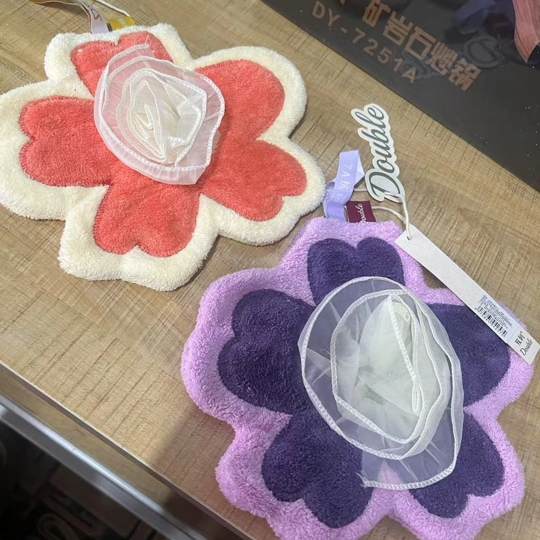 彩色大花朵可爱挂式厨房卫生间吸水手帕擦手毛巾