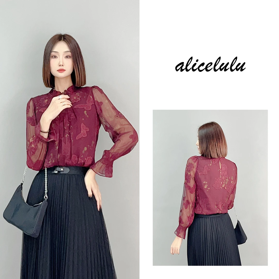 4ALICE “蝶恋花”衬衫 提花刺绣 浪漫飘逸 S2141548E