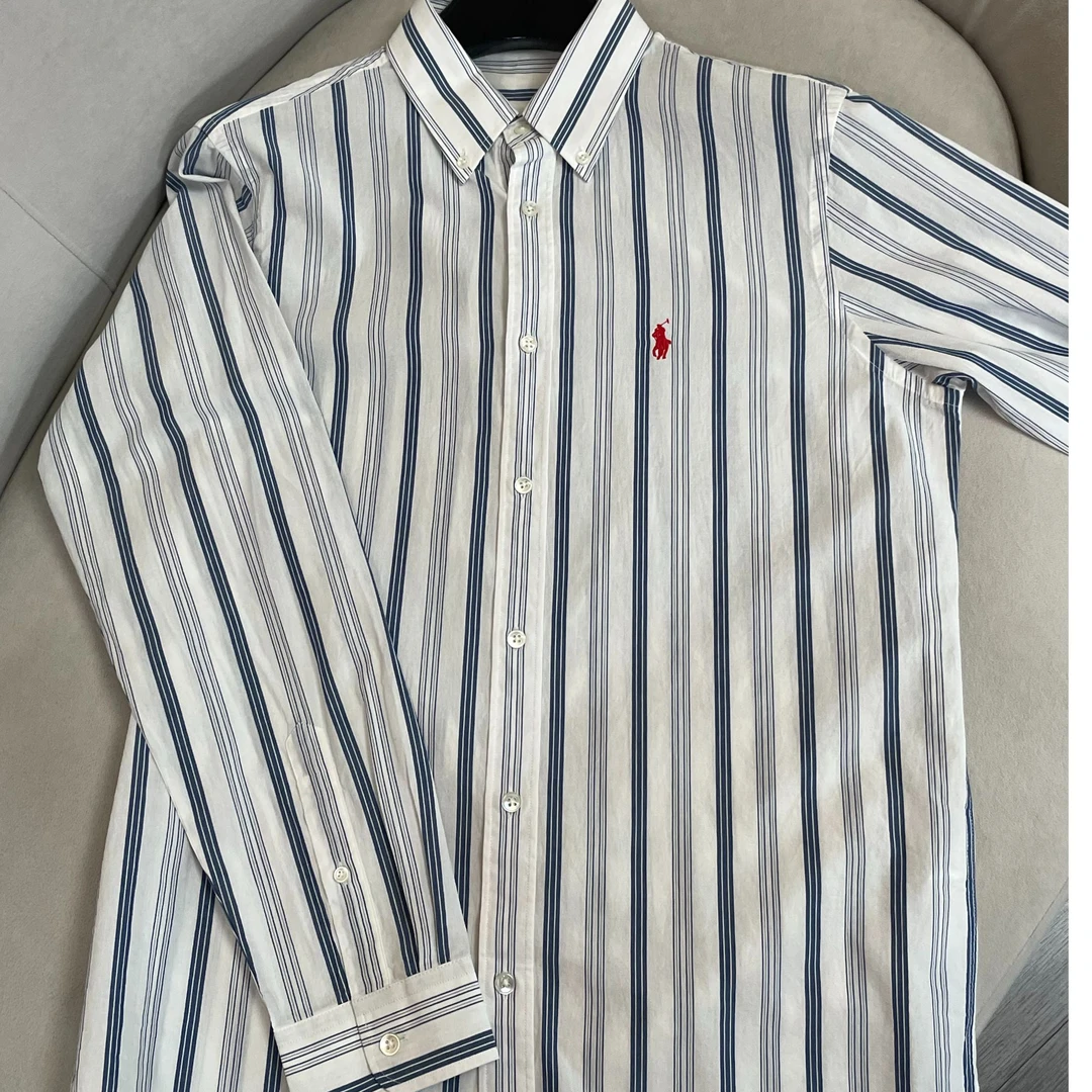 美式经典老钱风小马标拉夫长袖衬衣男 纯棉透气 竖条纹 通勤休闲