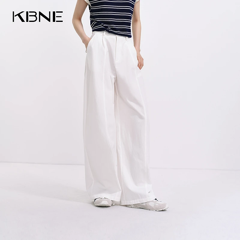 KBNE裤子女款爆款2025新款百搭老钱风白色裤子薄款休闲拖地阔腿裤