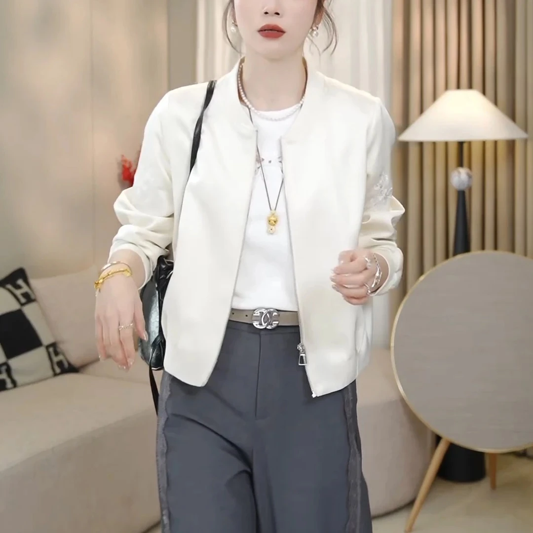 鸟语花香~刺绣微光段显瘦气质棒球服外套女春秋季百搭小个子上衣