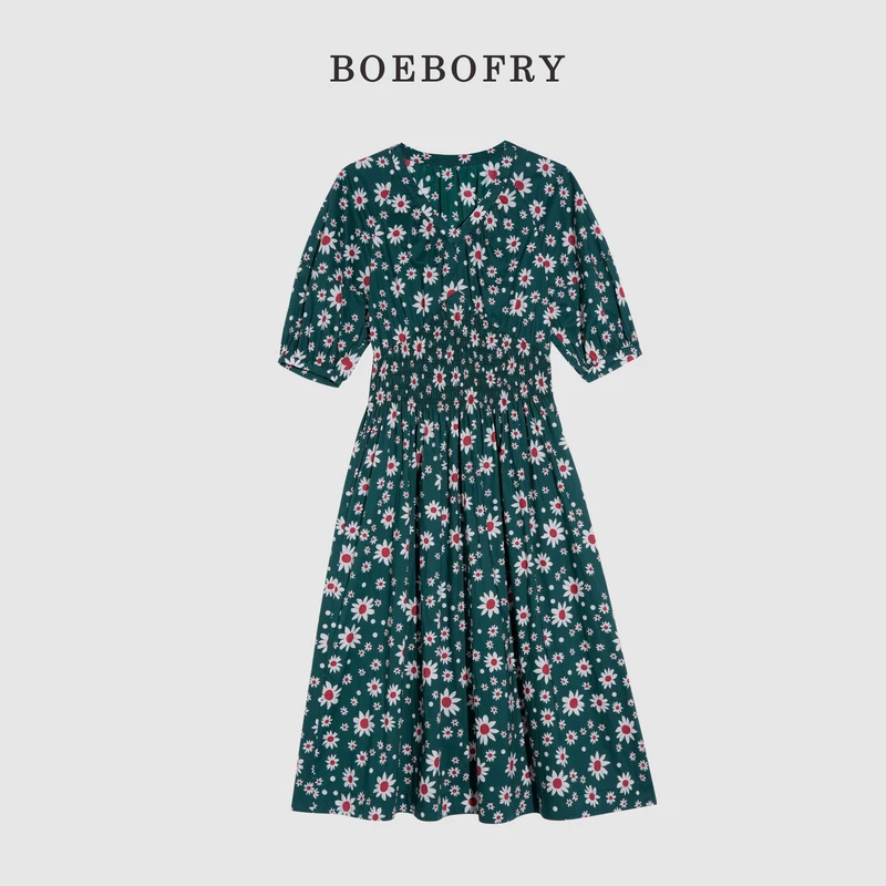 BOEBOFRY<苍绿雏菊>夏季100%棉宽松气质减龄收腰连衣裙BE2L0895