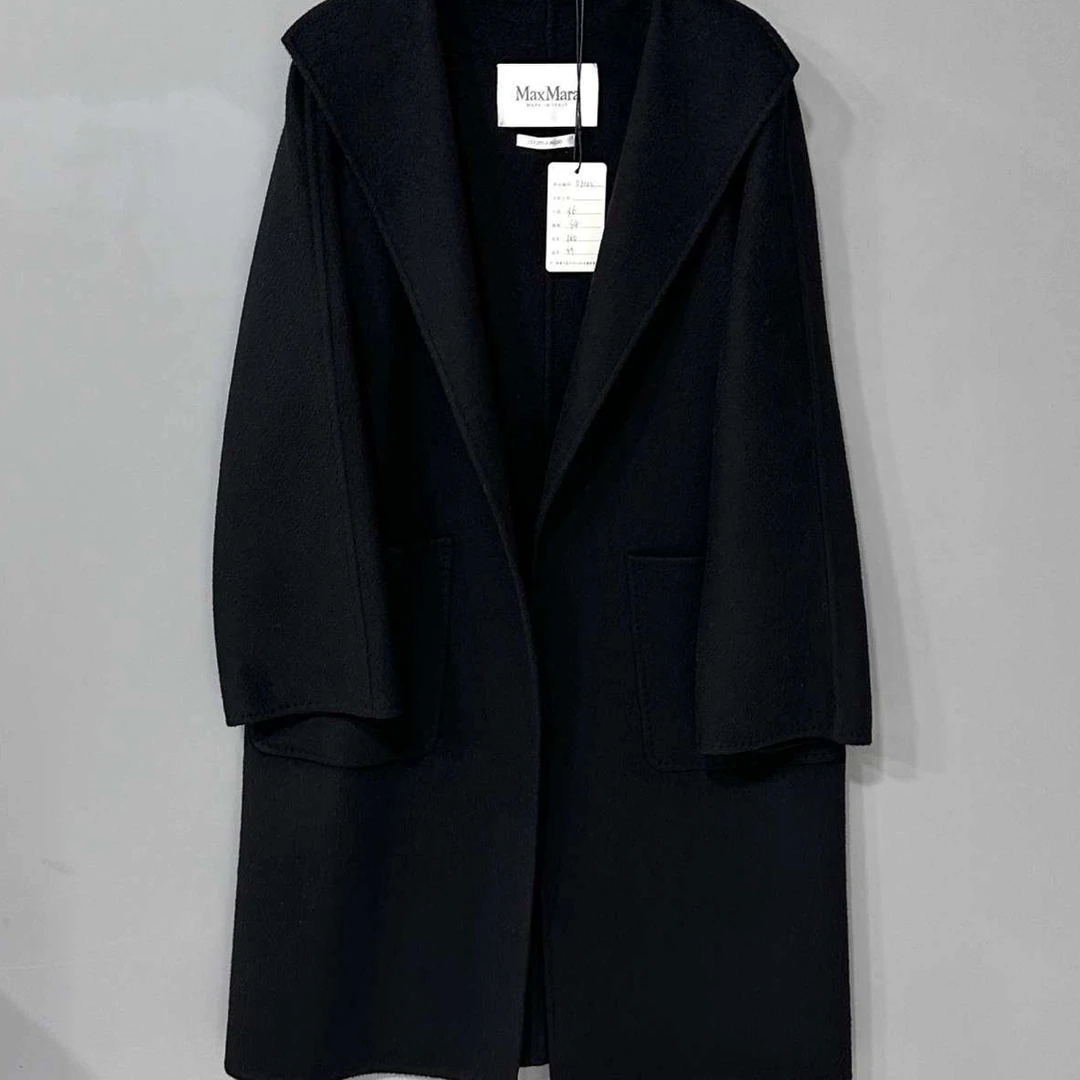 99新 MaxMara 经典黑色山羊绒大衣/36码/09122