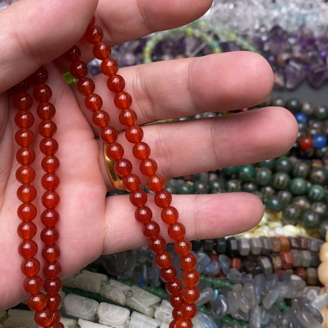 玛瑙/玉髓未镶嵌珠宝半成品红色玛瑙6mm一条