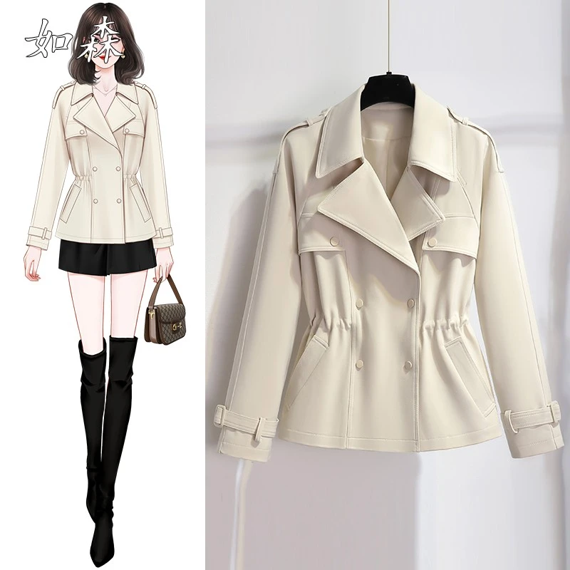 奶白色短款风衣女款2025年新款春秋小个子爆款修身气质高级感外套