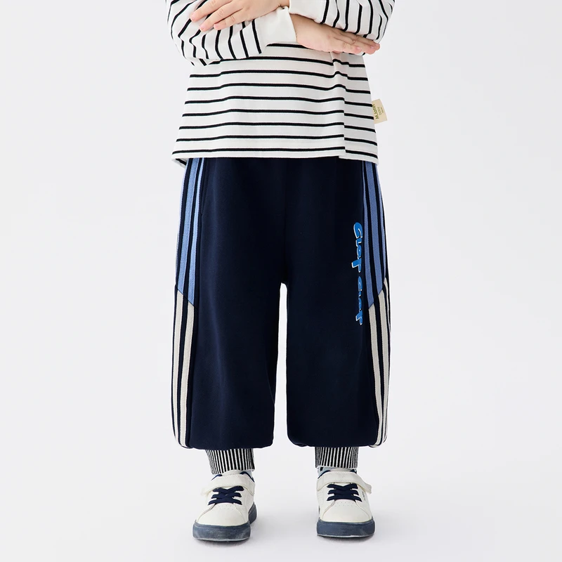 马拉丁儿童裤子25秋季新款男女小童质感螺纹趣味篮球运动卫裤