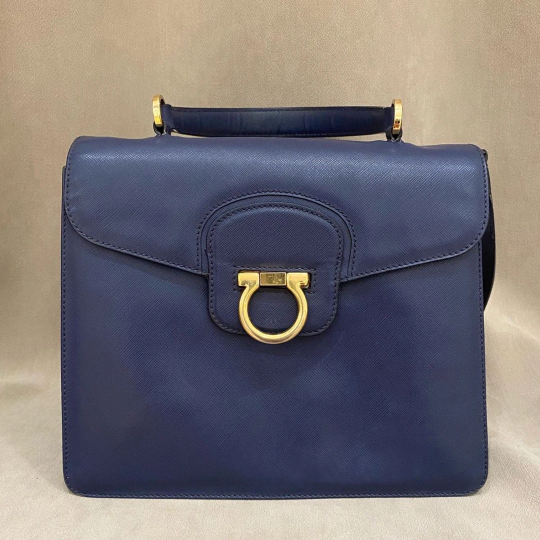 90新 FERRAGAMO/菲拉格慕 蓝色金扣博物馆系列中古包优雅大气实用