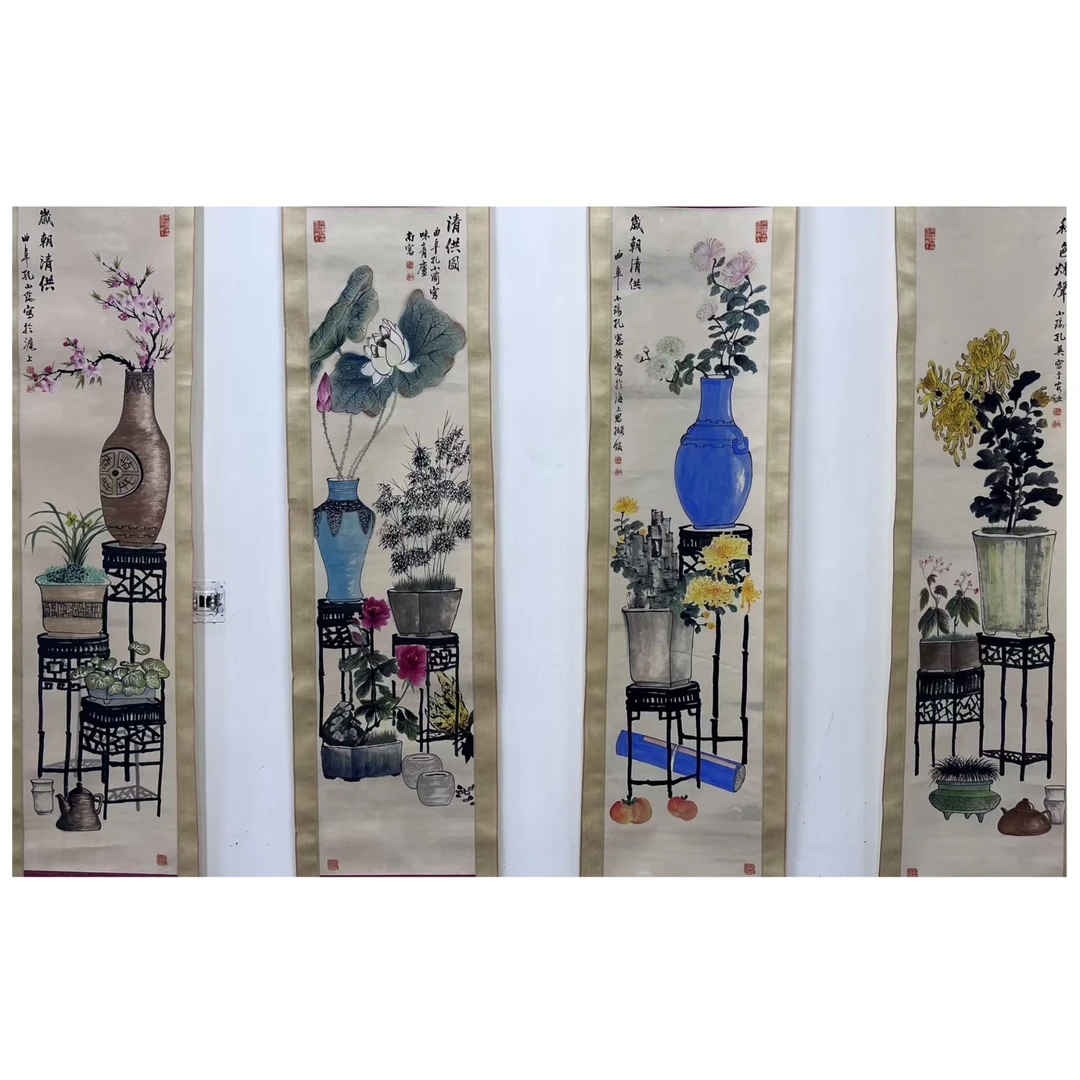 孔 花卉四条屏137×32 3.9(单)