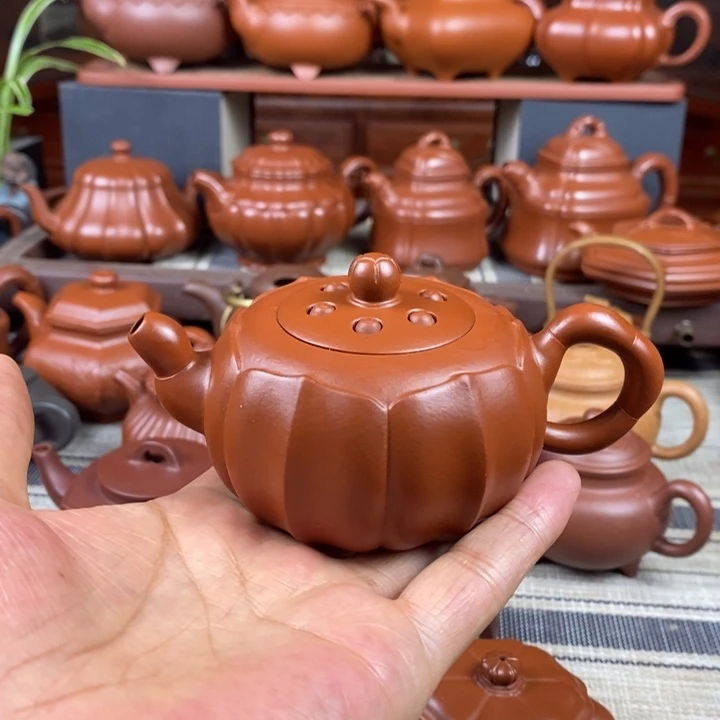 紫砂茶壶筋纹莲子150Cc原矿赵庄朱泥特价