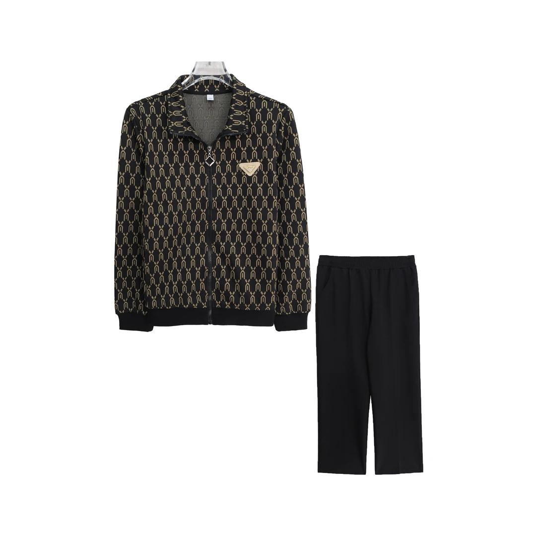 高级感气质翻领外套宽松显瘦裤运动休闲套装S3649