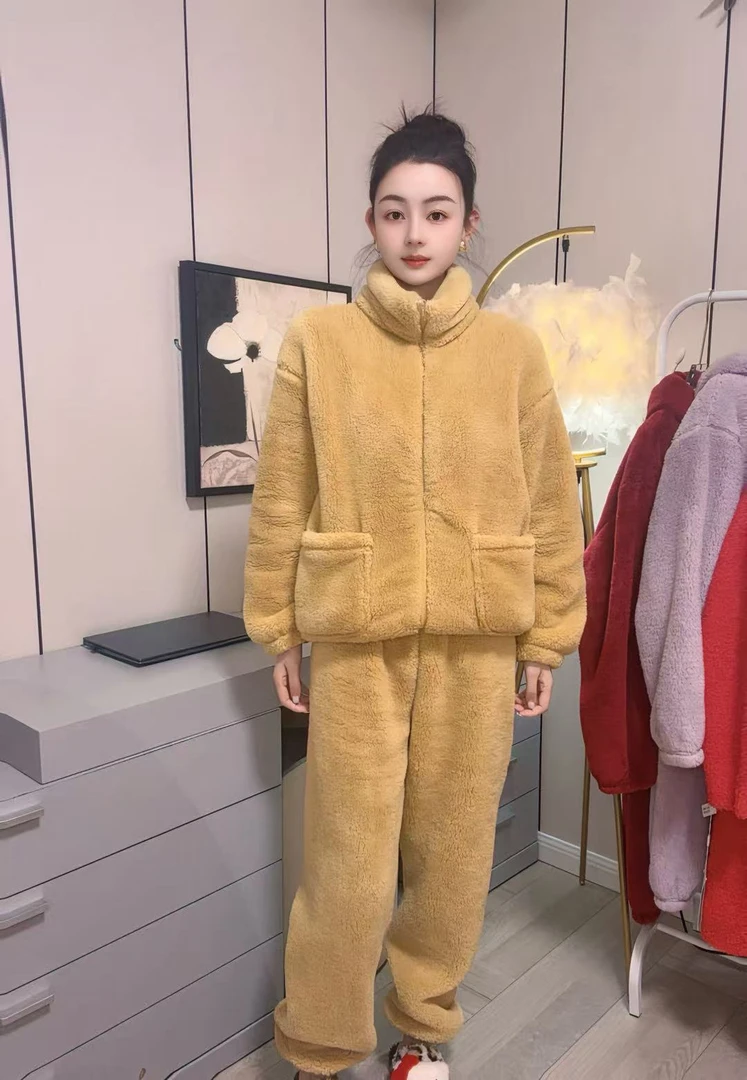 加厚睡衣女款保暖上衣松紧带立领家居服冬季长袖时尚