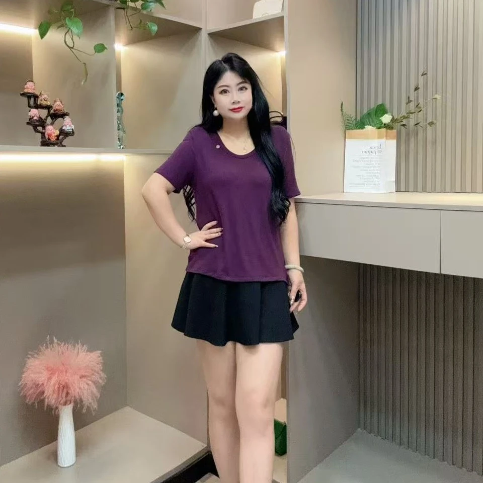 秋季半袖-千 68322 时尚潮流休闲简约百搭洋气款胖MM大码女装新款