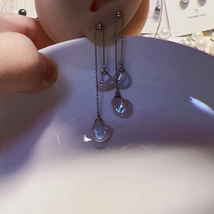 耳饰银S925镶嵌淡水珍珠
