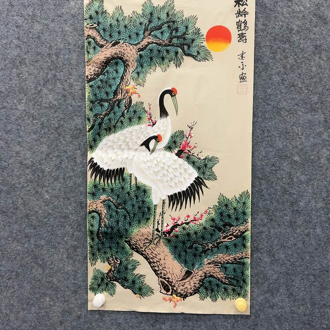 国画松龄鹤寿三尺整张