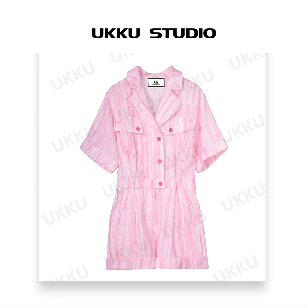 LILI【UKKUSTUDIO】法式赫本风时尚轻奢粉色宽松休闲连体裤812272