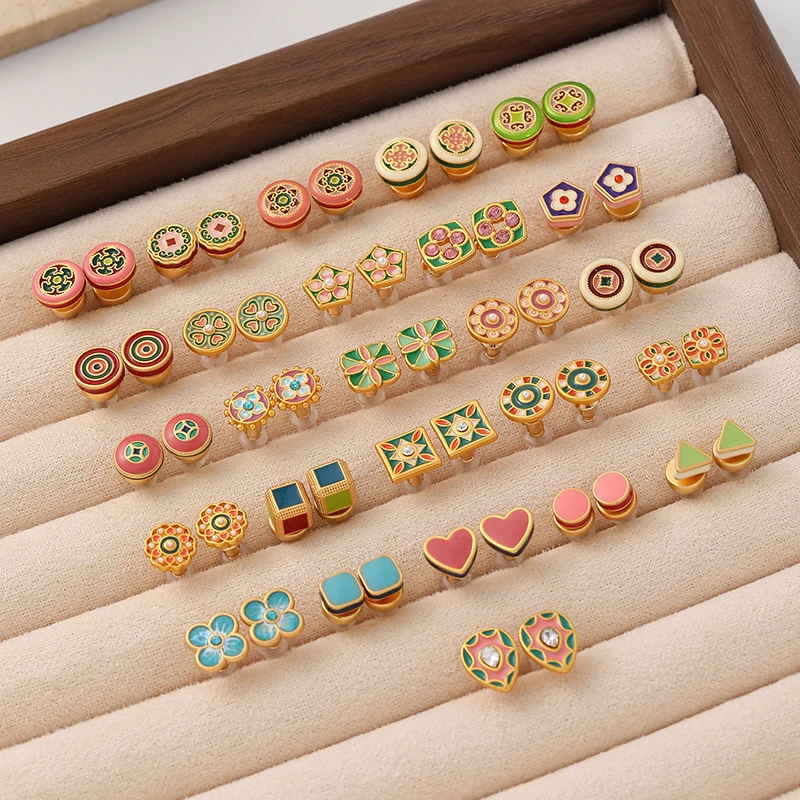 足银亚克力耳饰原创新中式彩色滴油珐琅耳钉时尚精致气质百搭银针