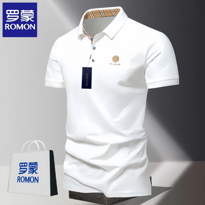 Romon/罗蒙商务休闲高档有领上衣潮牌夏季半袖翻领polo衫短袖t恤