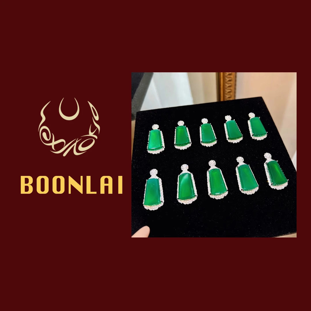 铜合金锆石吊坠 Boonlai镶钻新中式国风方形吊坠绿色