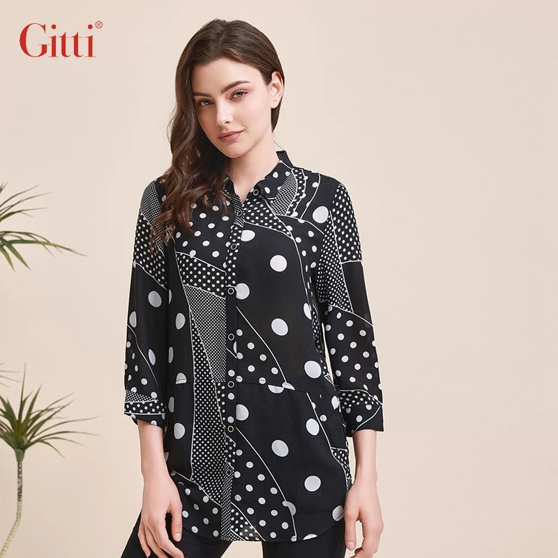 Gitti/吉蒂宽松遮肉显瘦减龄波点上衣女大码衬衫G241026