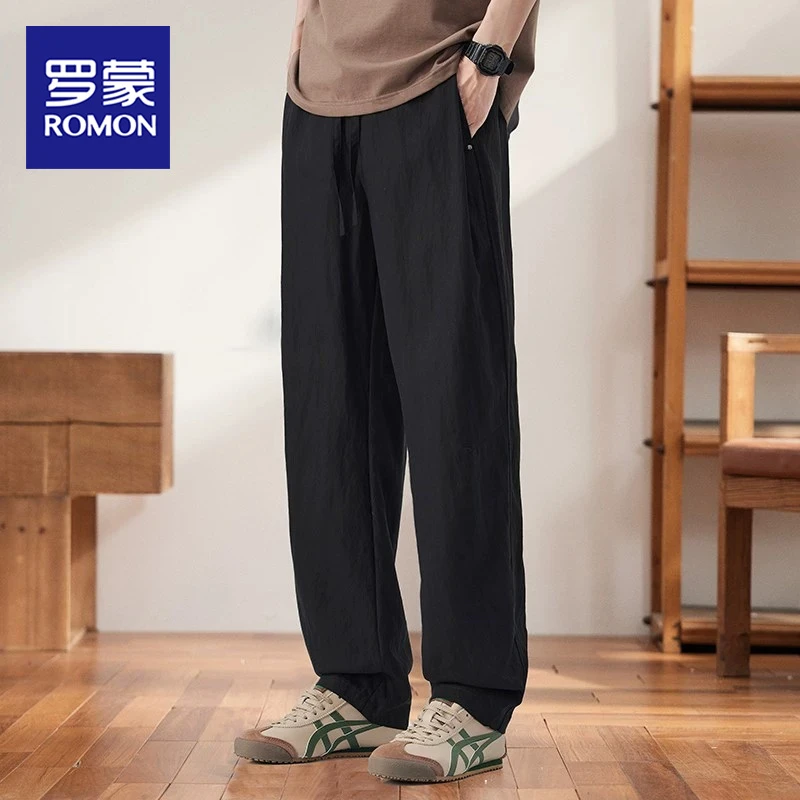 罗蒙夏季轻薄莱赛尔冰丝长裤子美式阔腿日系复古休闲垂感裤男士