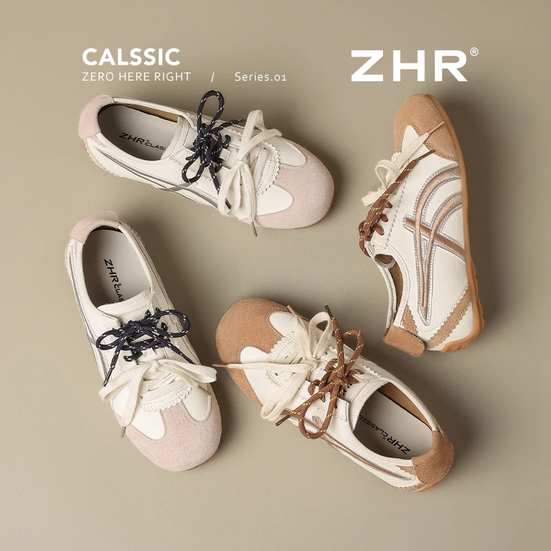 ZHR平底芭蕾德训鞋夏季爆款时尚百搭小众双色系带运动休闲鞋QT36