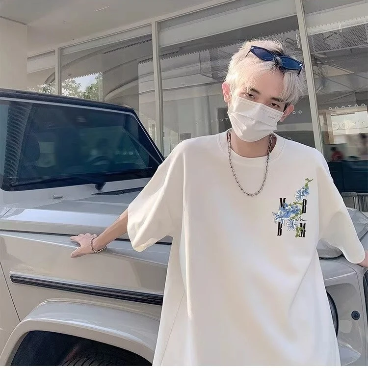 【潮男精选】花卉短袖t恤藤蔓花卉印花短袖t恤男士夏季2025新款重磅