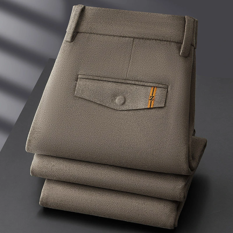 高级感秋冬厚款保暖柔顺毛呢西裤高端修身垂感小直筒男士休闲长裤