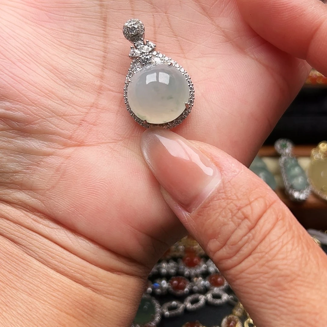 翡翠银S925镶嵌戒指缅甸天然A货翡翠吊坠