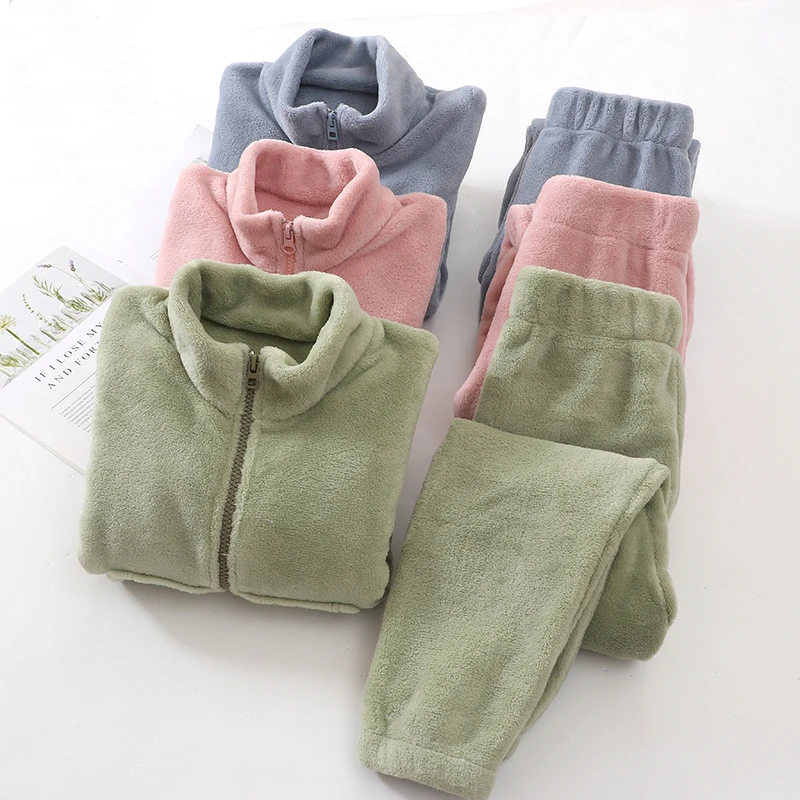 【5A抗菌A类】本仓亲子款新款纯色双面珊瑚绒家居保暖套装1222