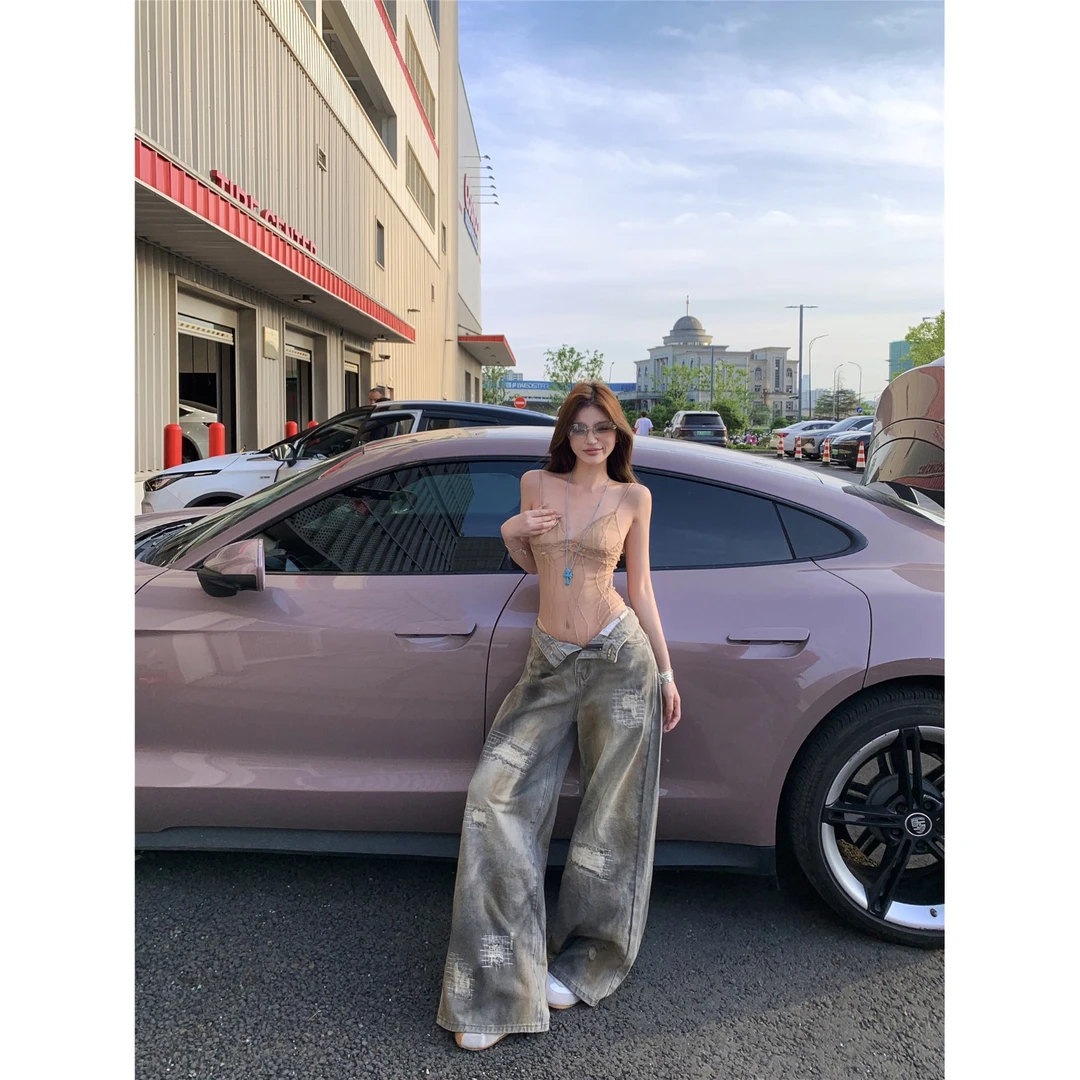 蕾丝拼接性感吊带背心女夏季美式辣妹连体衣修身纯欲无袖外穿上衣