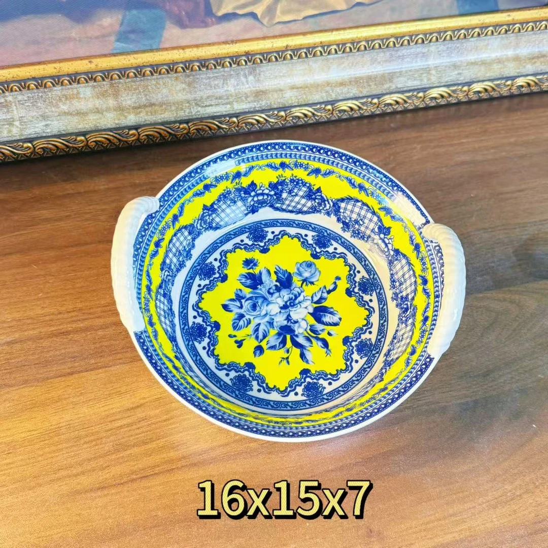 欧洲名画 cz 稀有色鸡油黄人物系列 双耳小烤盘 果盘 提篮