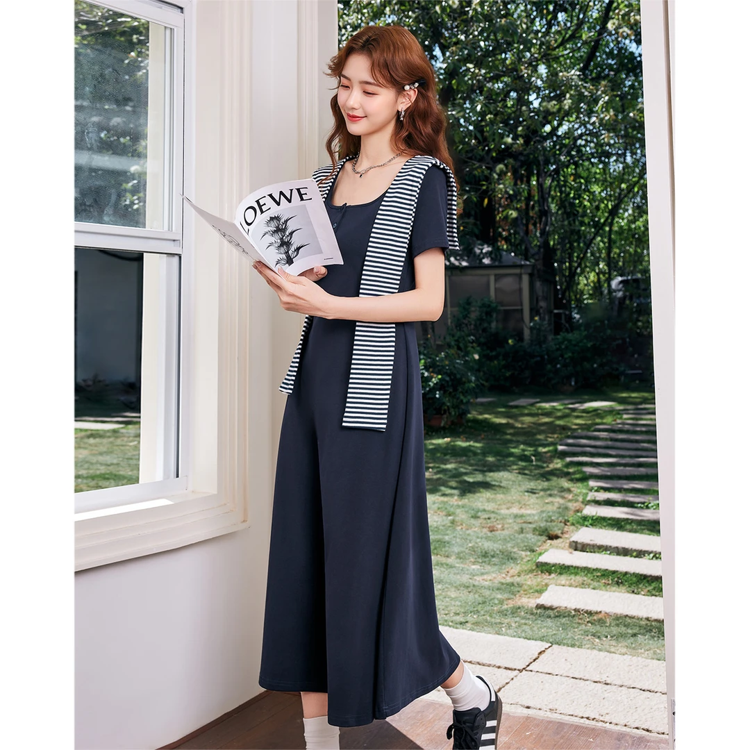 【美式休闲系列】IEF/爱依服2025年春夏季新款连衣收腰长裙修身显瘦