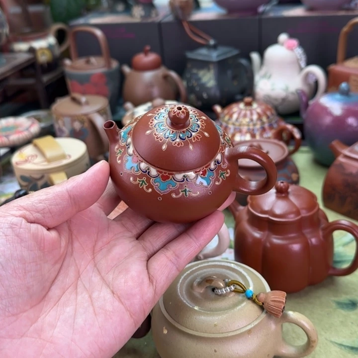 紫砂茶壶珐琅彩文旦