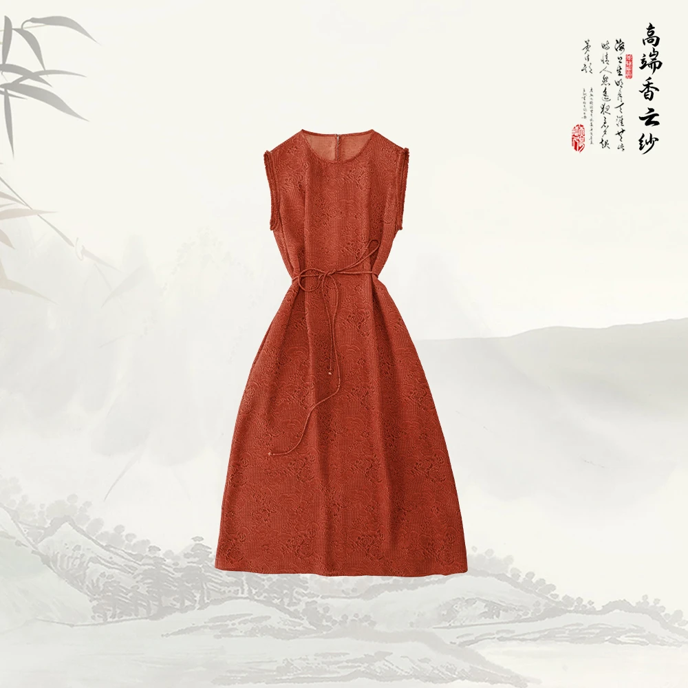 品牌新款香云纱国风系带背心无袖连衣裙52691