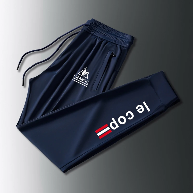 法莱尔公鸡冰丝裤男2025年夏季薄款透气速干运动高弹力拉链休闲裤