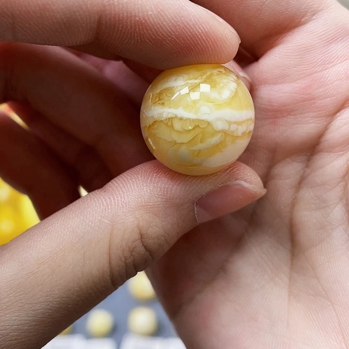 未镶嵌琥珀珠宝奇石19.5mm金瓷白浓蜡妖花