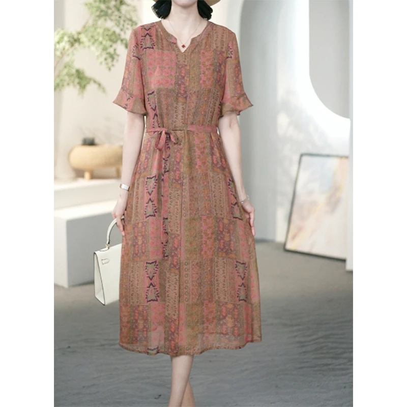 阿吉多A21929法式高贵气质大码连衣裙女夏季新款时尚减龄洋气裙子