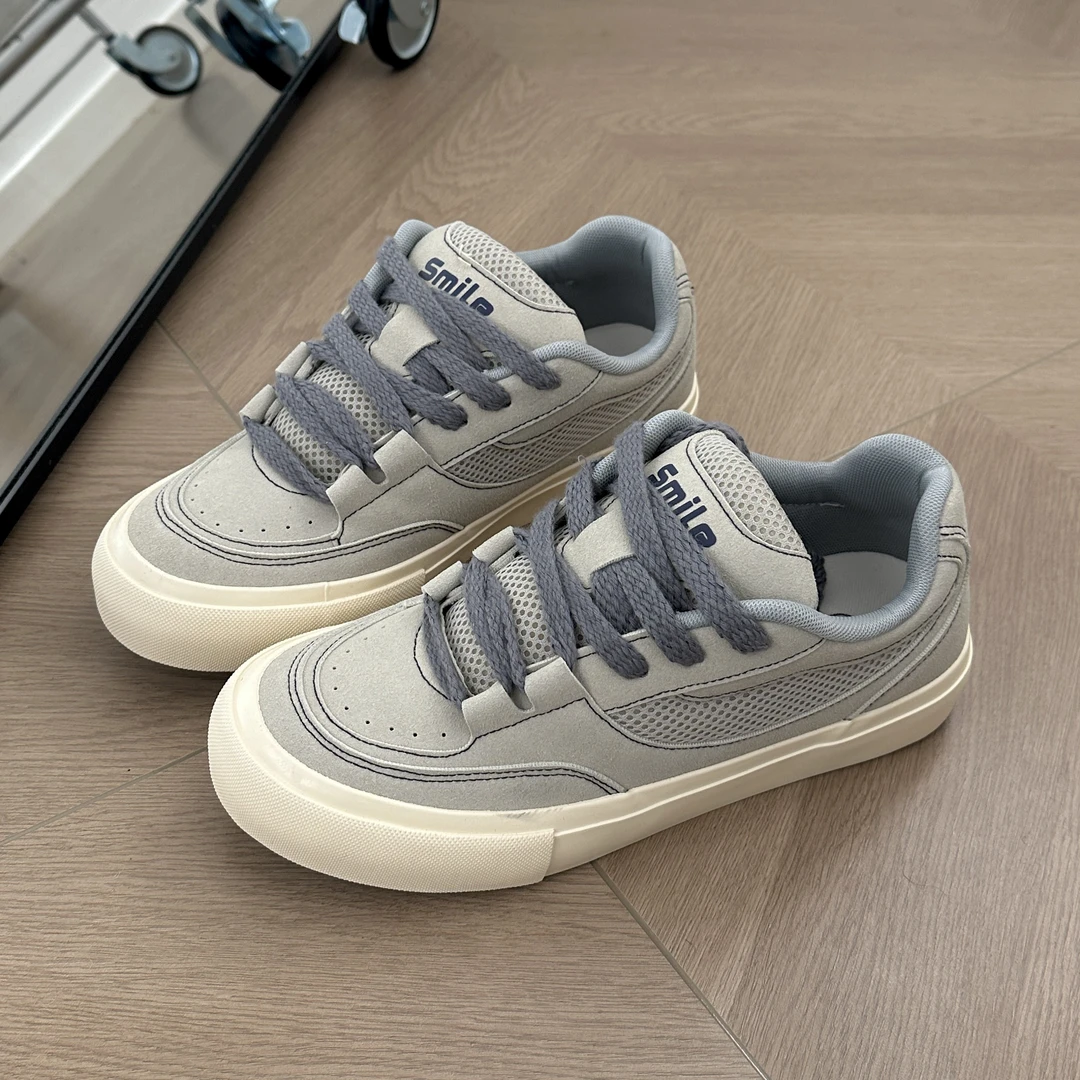 原创设计浅灰面包男鞋2025新款百搭男款鞋子秋冬美式厚底休闲板鞋