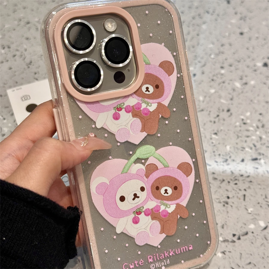 卡通可爱爱心樱桃轻松熊适用iPhone16promax手机壳新款苹果15少女