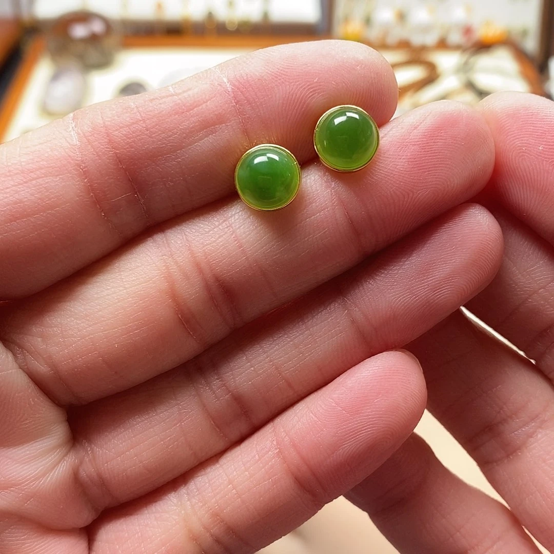 和田玉耳饰银S925镶嵌