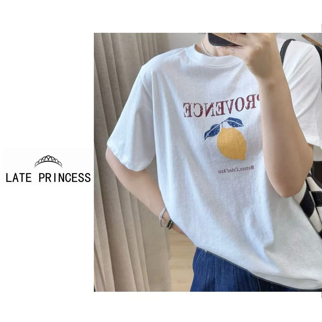LATE PRINCESS【柠檬】夏装新款宽松时尚百搭T恤