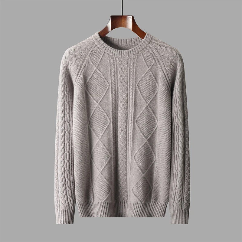 男士纯山羊绒圆领冬季长袖时尚保暖加厚套头秋冬打底衫半高领针织