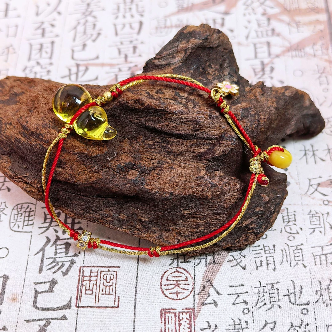 【蜜语】原矿天然琥珀蜜糖葫芦编制手绳