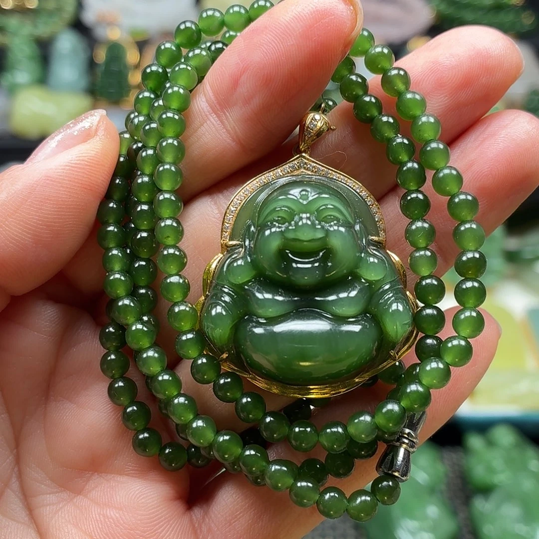 和田玉18K金镶嵌颈饰