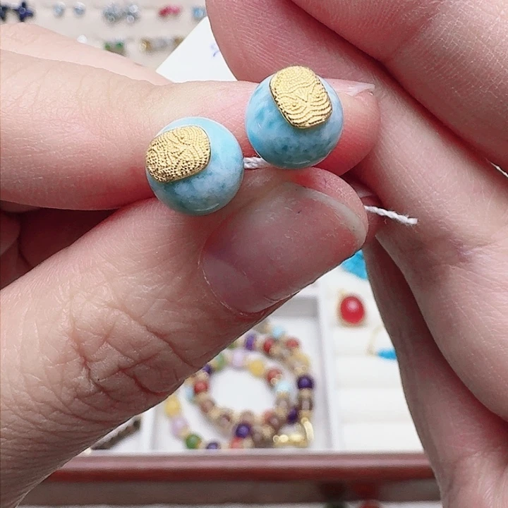 针钠钙石（海纹石）耳饰银S925镶嵌耳钉325