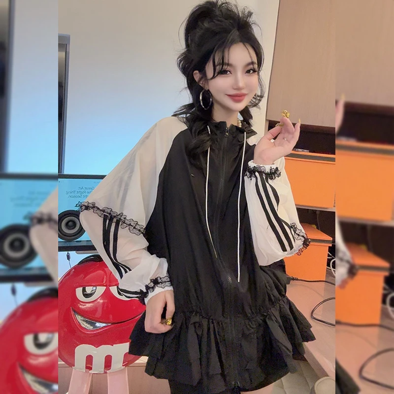 FanM.新款长袖连帽防嗮服设计款拼接韩版百搭时尚减龄洋气衣服女