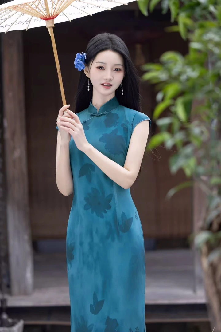 旗袍气质夏季复古中长款中国风显瘦时尚中式优雅提花修身日常